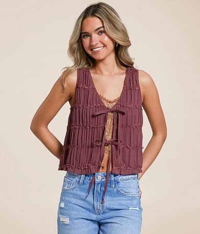 Willow & Root Chiffon Front Tie Tank Top front view