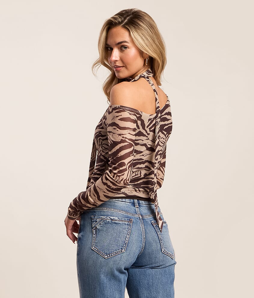 One Shoulder Mesh Top With Scarf