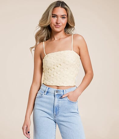 Willow & Root Floral Crochet Tube Top front view