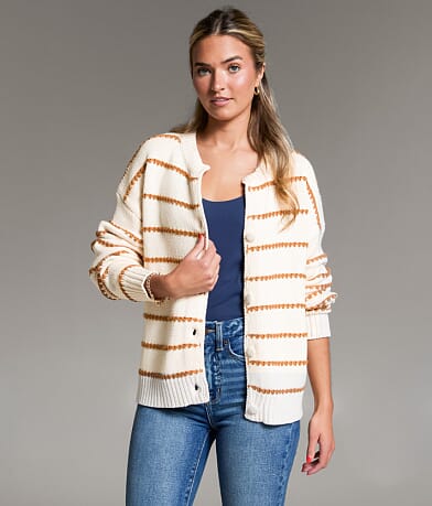 BKE Prep Edit - Striped Cardigan Sweater front view