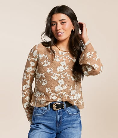 Willow & Root Floral Embroidered Top front view