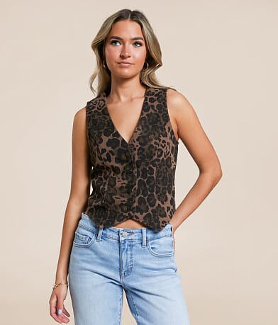 Willow & Root Cheetah Denim Vest front view