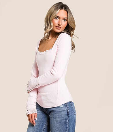 Willow & Root Ribbed Lace Top front view