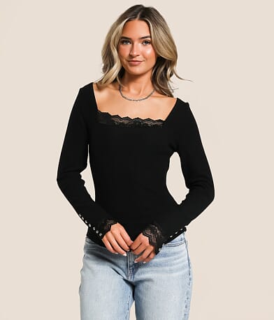 Free People Cuff It Lace Top - Women's Shirts & Blouses in Black