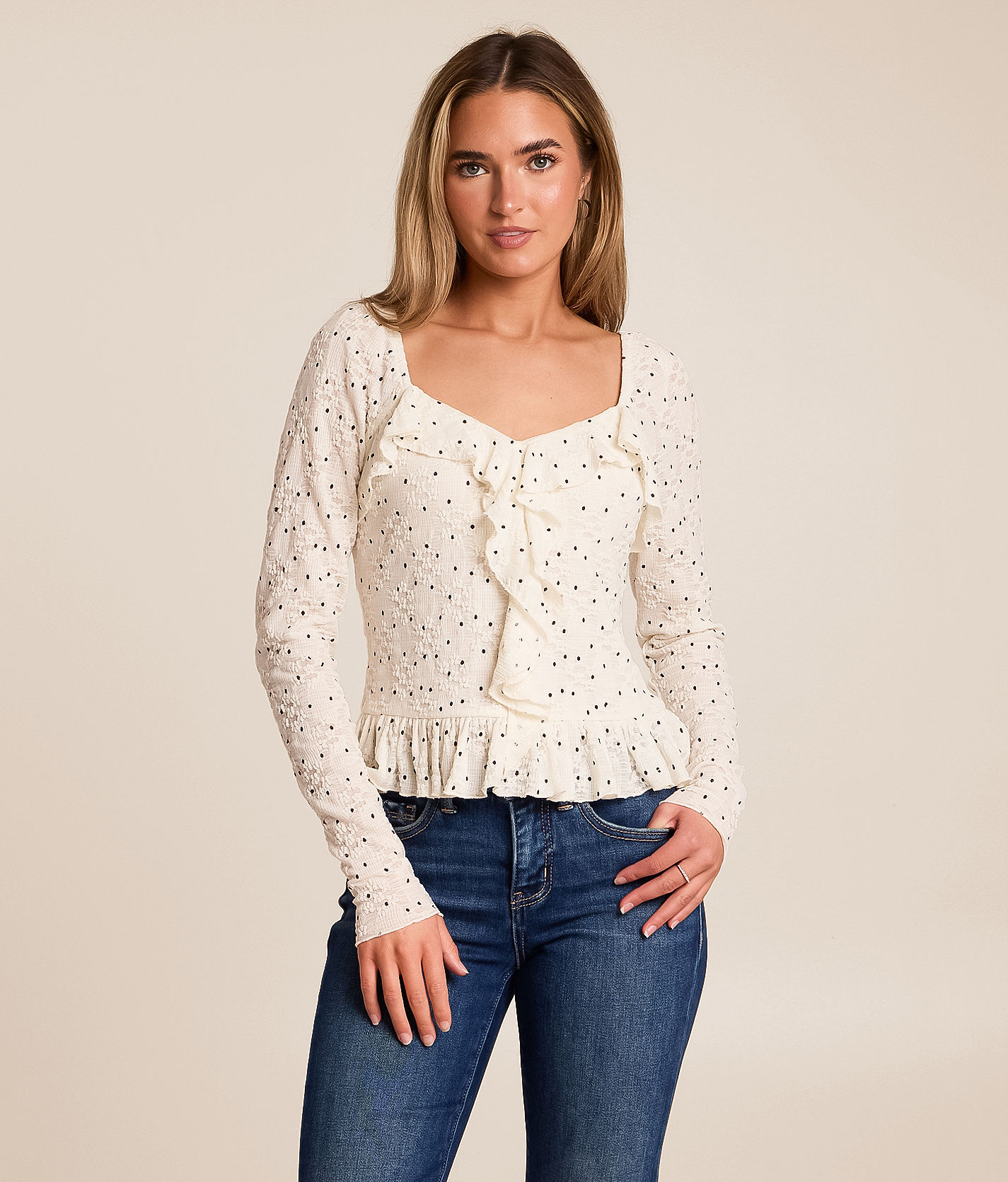 Willow & Root Ruffle Lace Polka Dot Top - Women's Shirts & Blouses