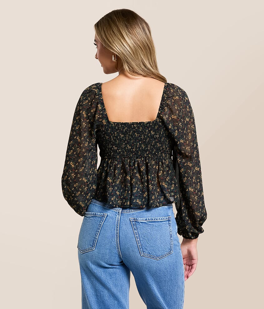 Floral Chiffon Peplum Cropped Top