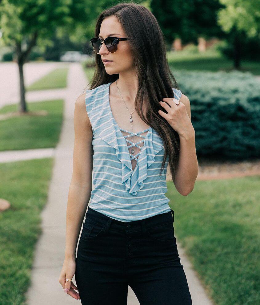 Willow & Root Striped Lace-Up Tank Top - Women's Tank Tops in