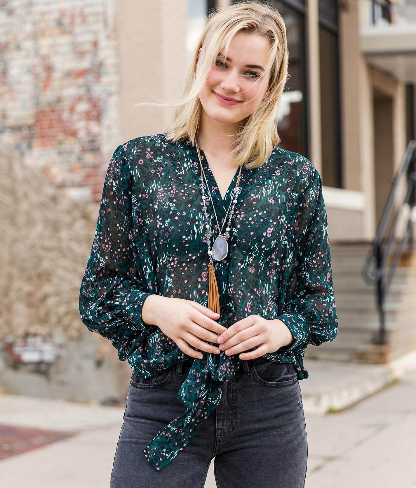 animal print chiffon top