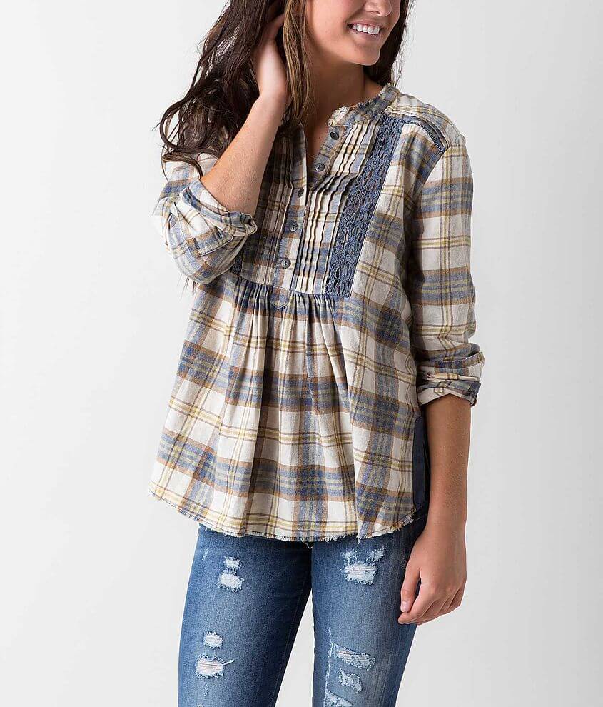 BKE Plaid Henley Top front view