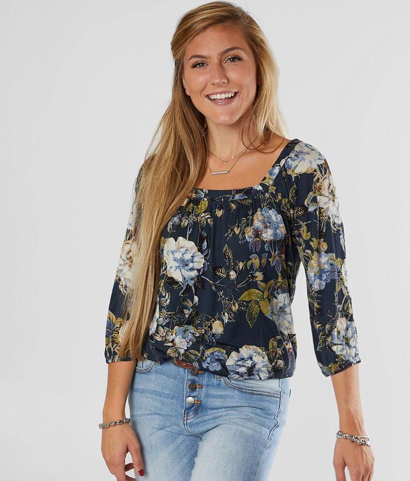 Willow & Root Floral Slub Knit Top - Women's Shirts/Blouses in Multi ...