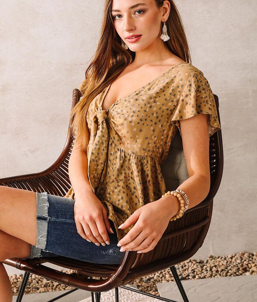 Sira Cotton Blend Tie Front Babydoll Top - Lemonade
