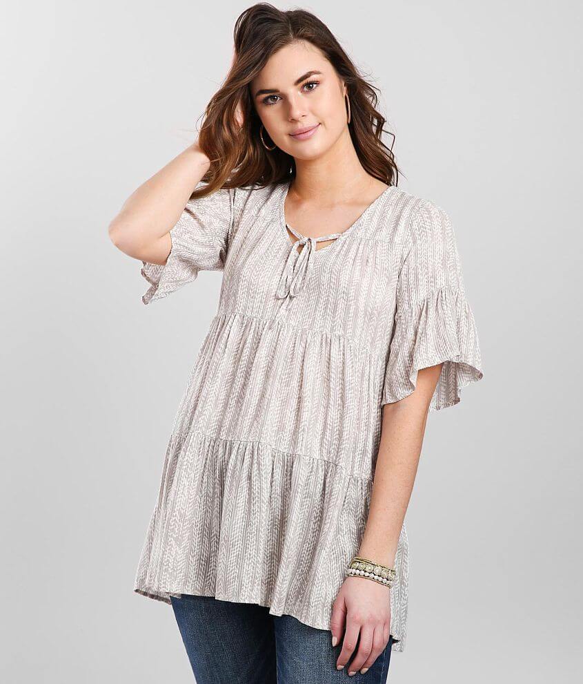 Daytrip Tiered Babydoll Tunic Top - Women's Shirts/Blouses in Grey ...