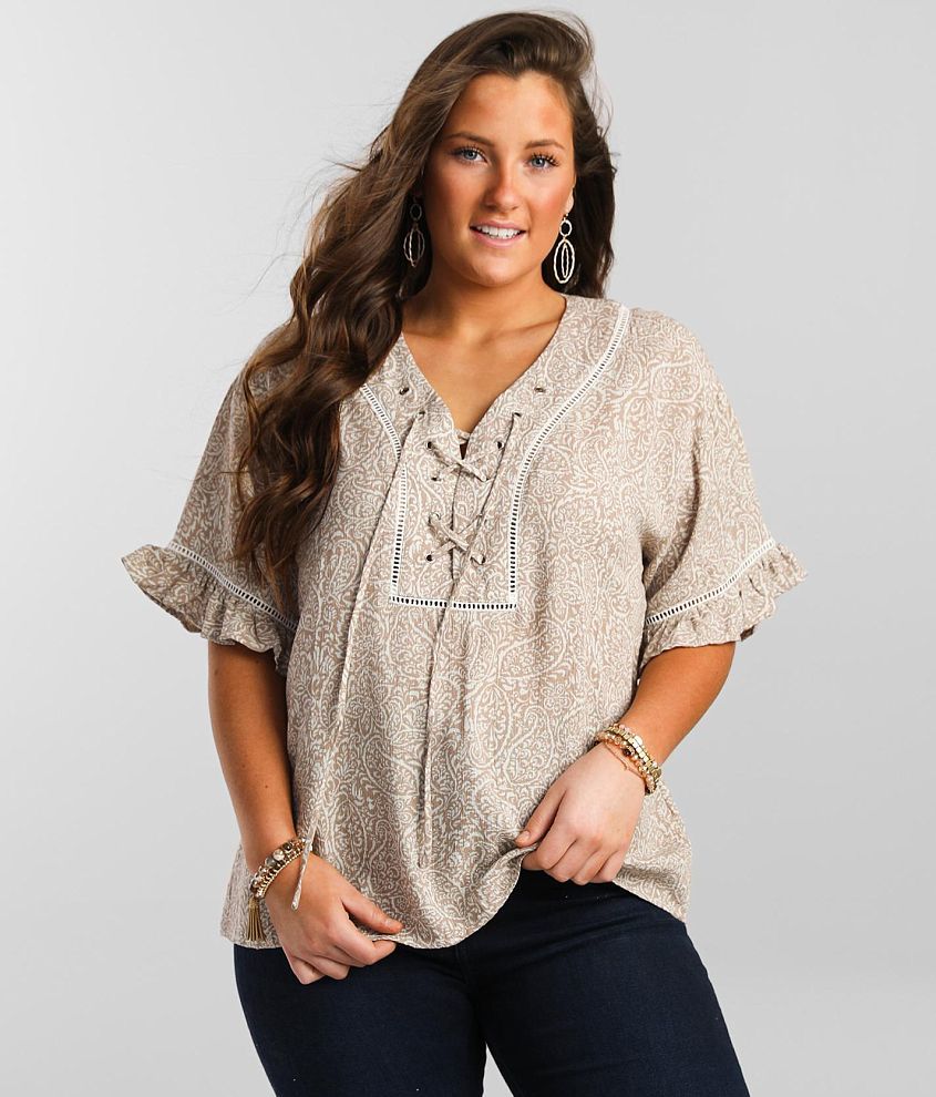 Daytrip Metallic Lace-Up Top front view