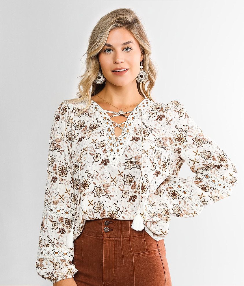 Daytrip Metallic Floral Print Top front view