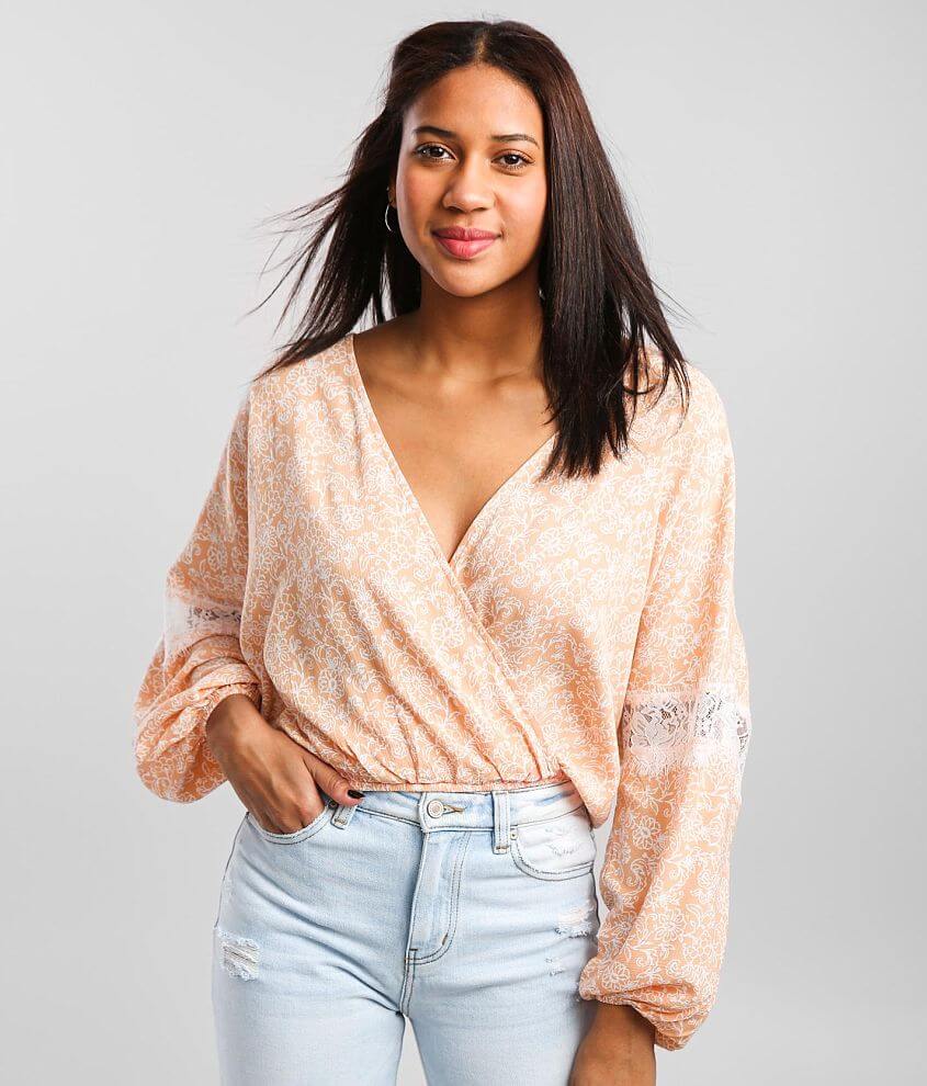 Daytrip Floral Woven Surplice Top front view