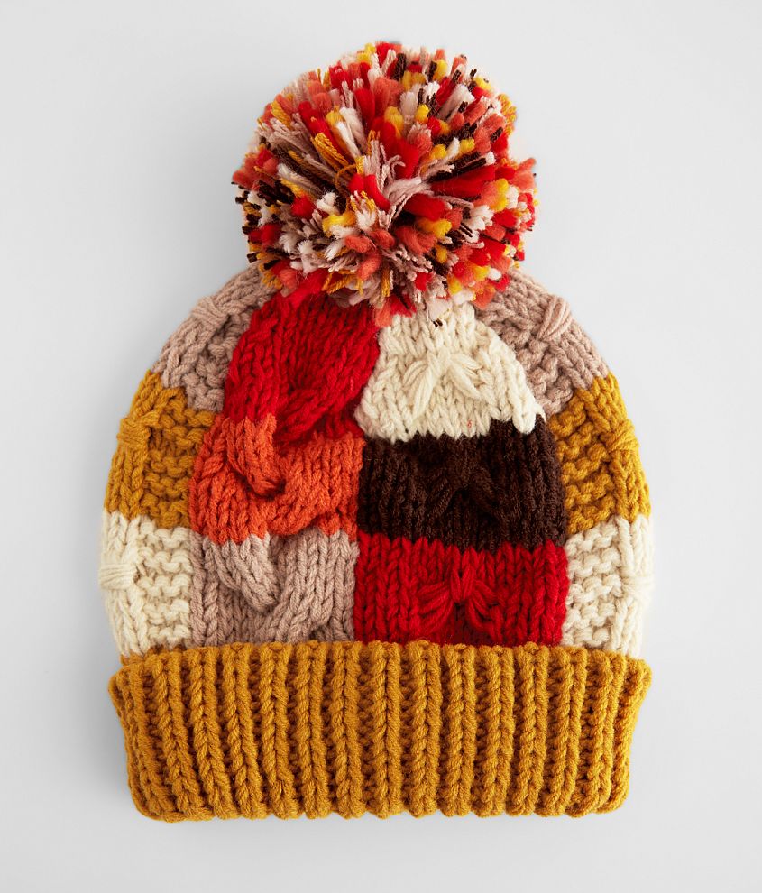 Color Block Pom Beanie front view