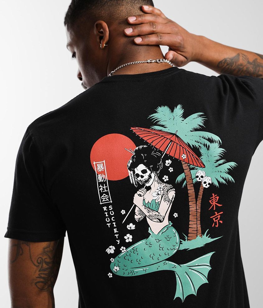 Riot Society Geisha Skull Mermaid T-Shirt front view