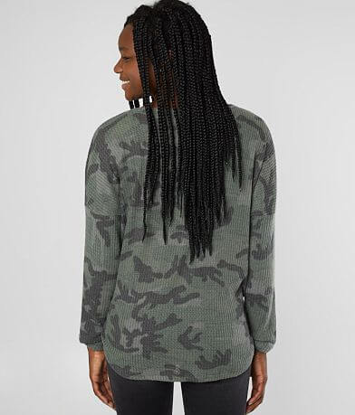BKE Camo Waffle Knit Top back view