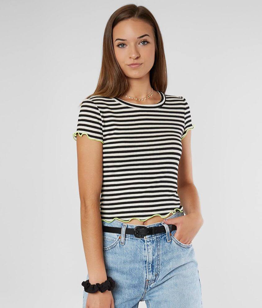 FITZ + EDDI Striped Knit Cropped T-Shirt - Women's T-Shirts in Honey Gold  Multi