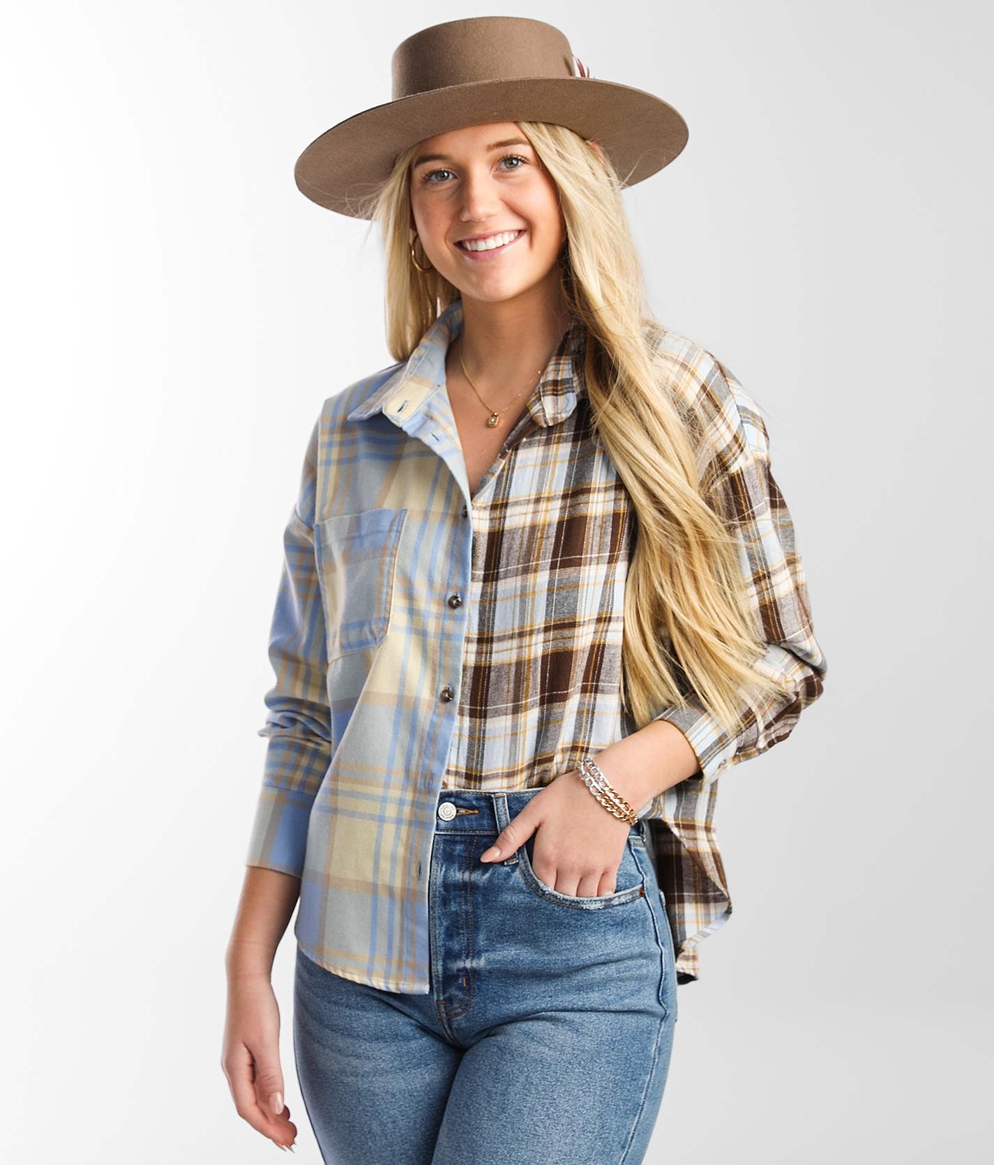 La La Land Creek Ranch Flannel Shirt - Women's Shirts/Blouses in Tan Creek