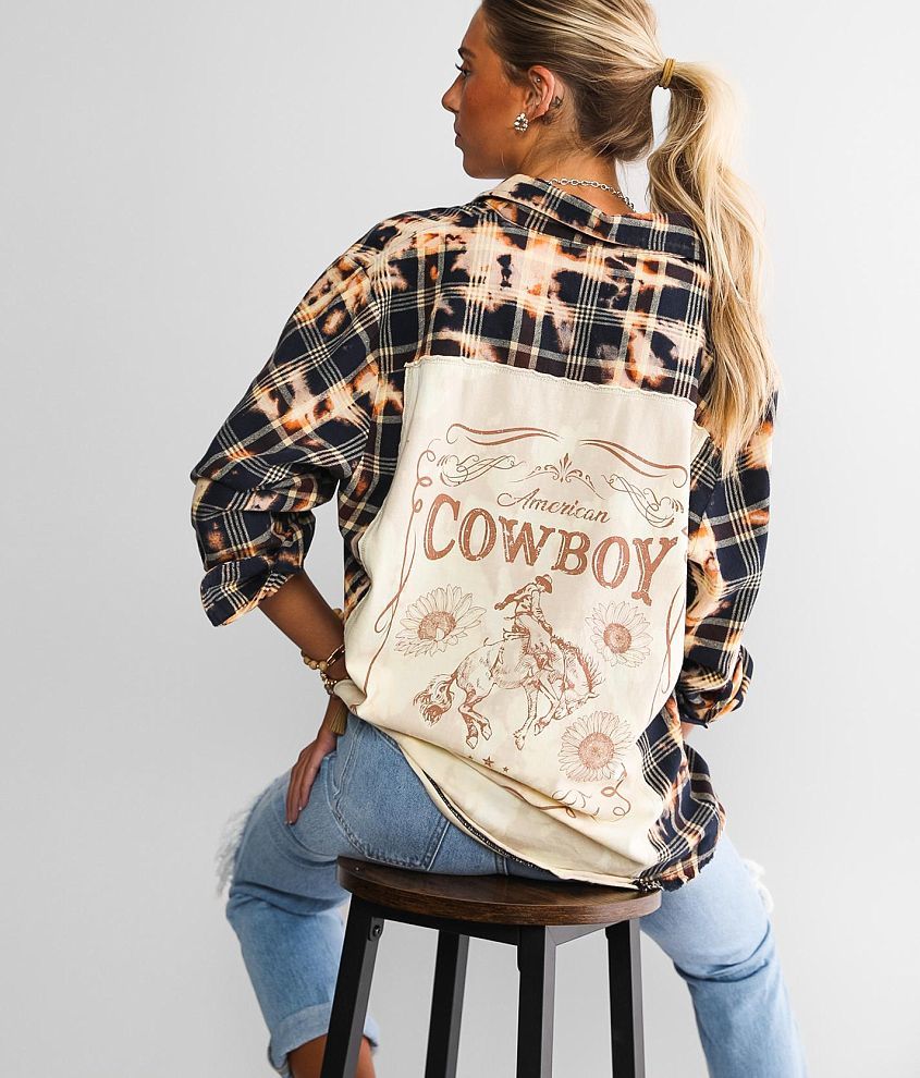 La La Land Cowboy Flannel Shirt - Women's Shirts/Blouses in Blue Cow