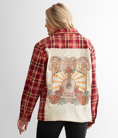 La La Land Nashville Guitar Flannel Shirt front view