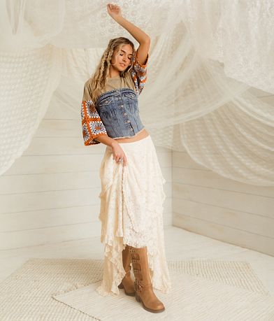 Gimmicks Ruffle Lace Midi Skirt front view