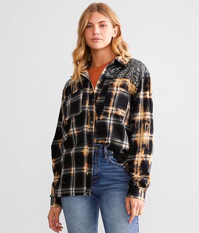 La La Land Sequins Boyfriend Flannel Shirt FULL_RIGHT_SIDE