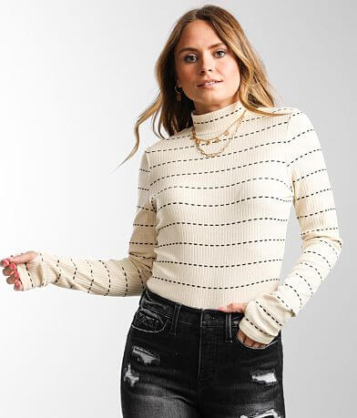 Gilded Intent Striped Mock Neck Top