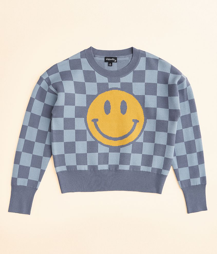 Girls - Originality Smiley Checkered Sweater front view