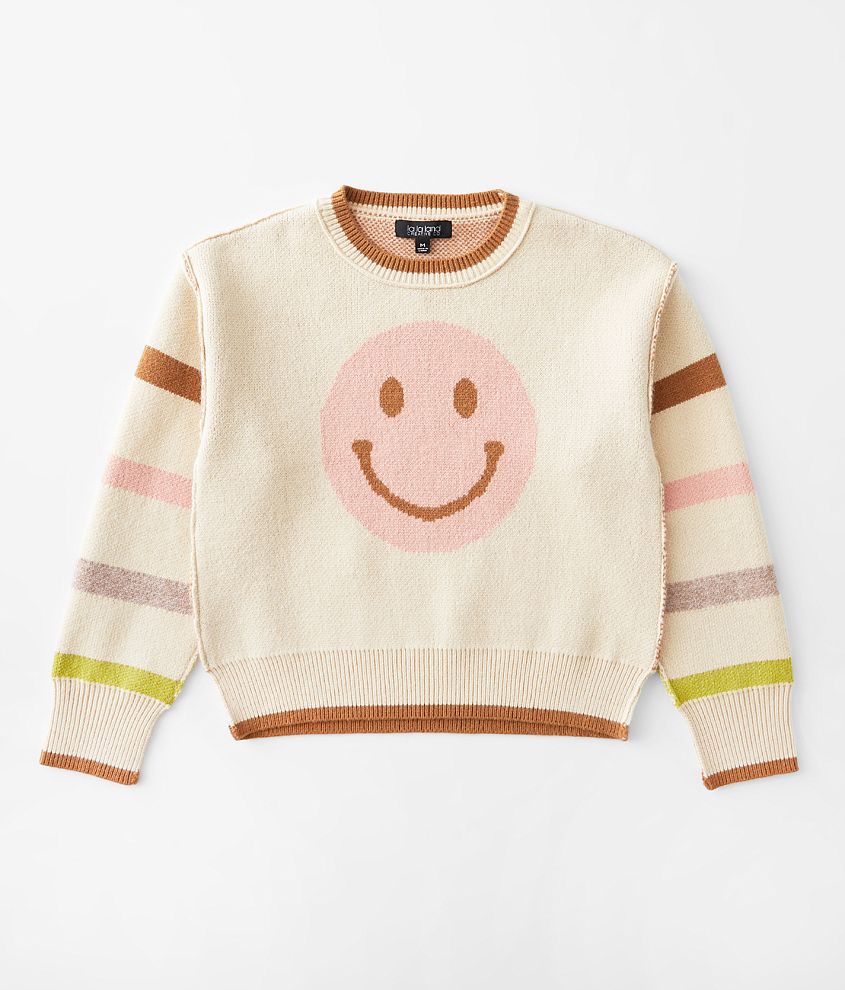 Girls La La Land Smiley Stripe Sweater Girl's Sweaters in Rice