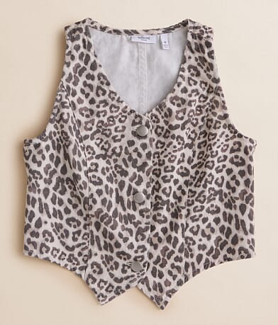 Willow & Root Girls - Cheetah Denim Vest front view