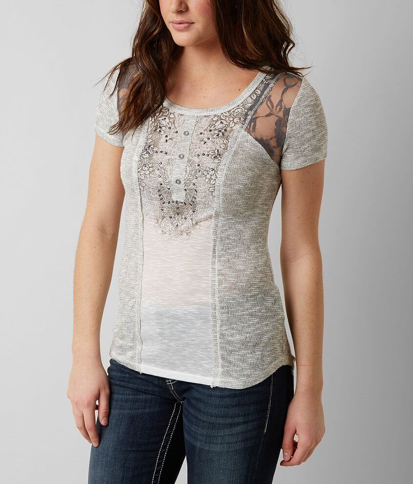 Daytrip Open Weave Henley Top front view