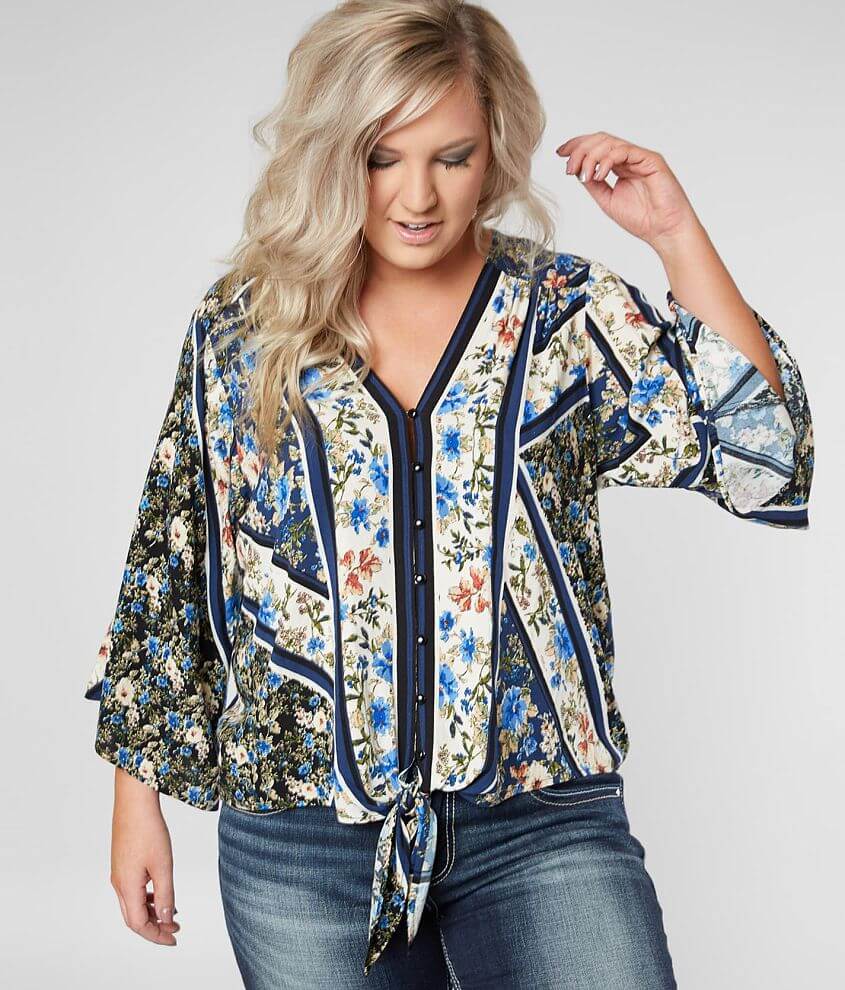 Daytrip Floral Striped Blouse - Plus Size Only front view