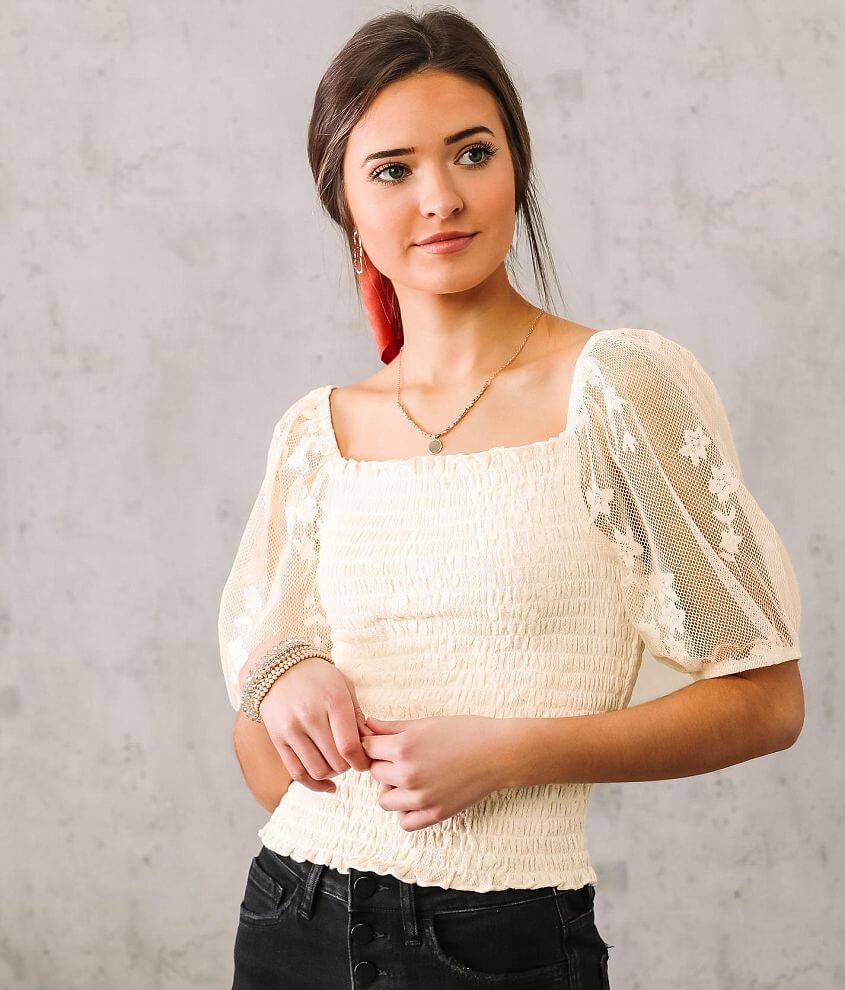 Willow &#38; Root Smocked Floral Lace Top front view