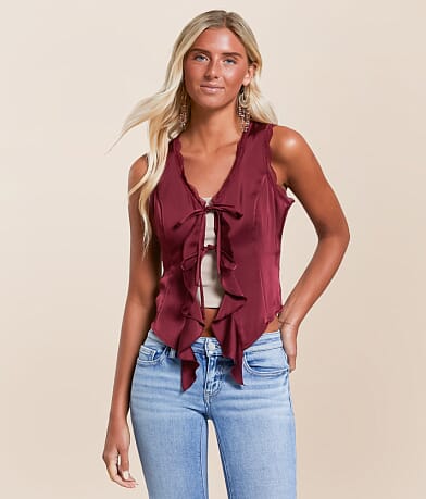 Willow & Root Satin Ruffle Tank Top front view