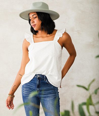 Willow &amp; Root Eyelet Ruffle Tank Top full left side view
