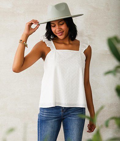 Willow &amp; Root Eyelet Ruffle Tank Top full right side view