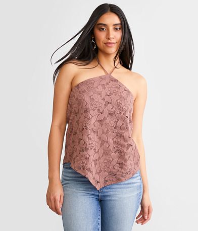 Daytrip Floral Lace Halter Tank Top front view