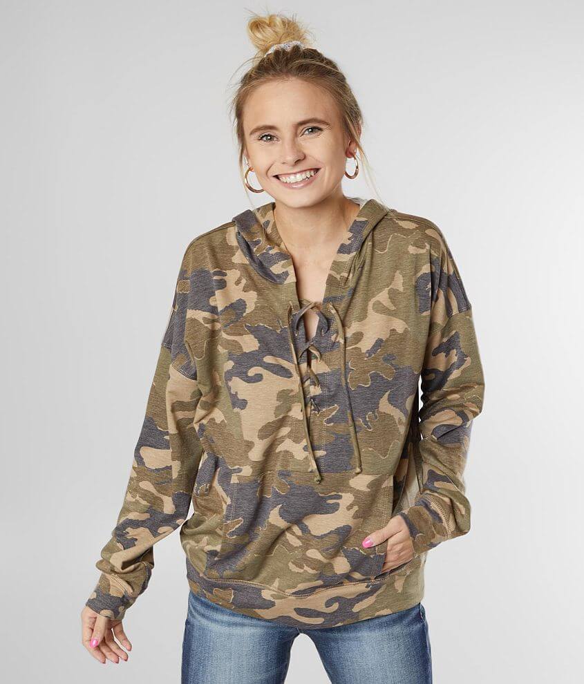 BKE Lace-Up Camo Hoodie front view