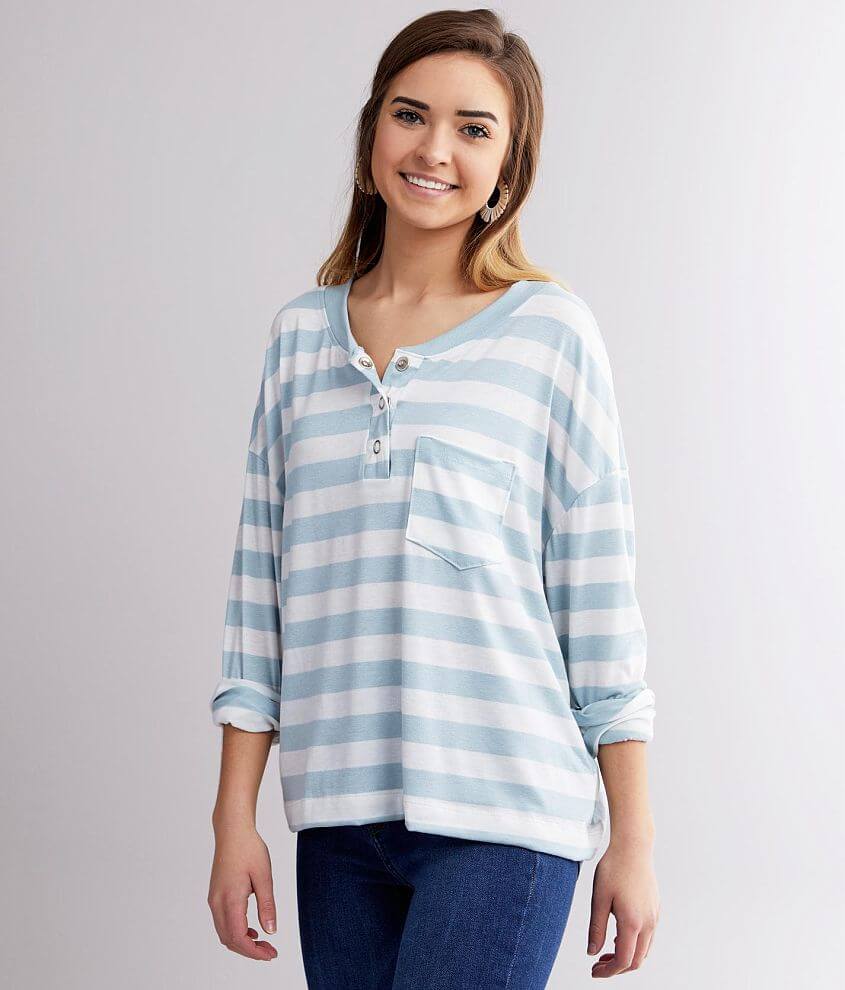 BKE Striped Henley Top front view