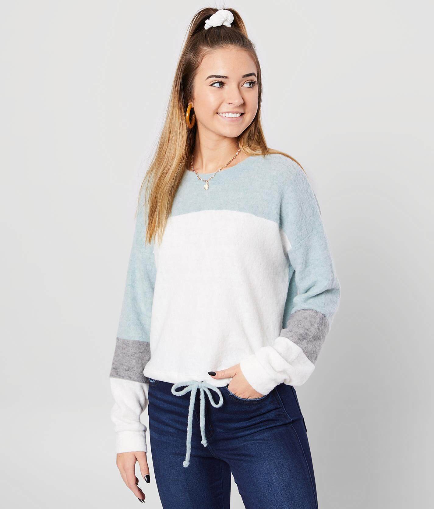 color block fleece pullover