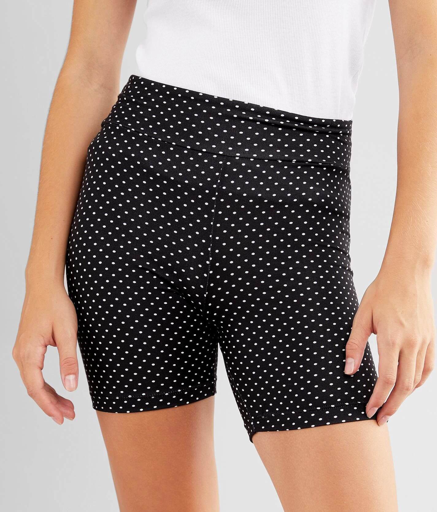 FITZ EDDI Polka Dot Print Biker Short Women s Shorts in Black