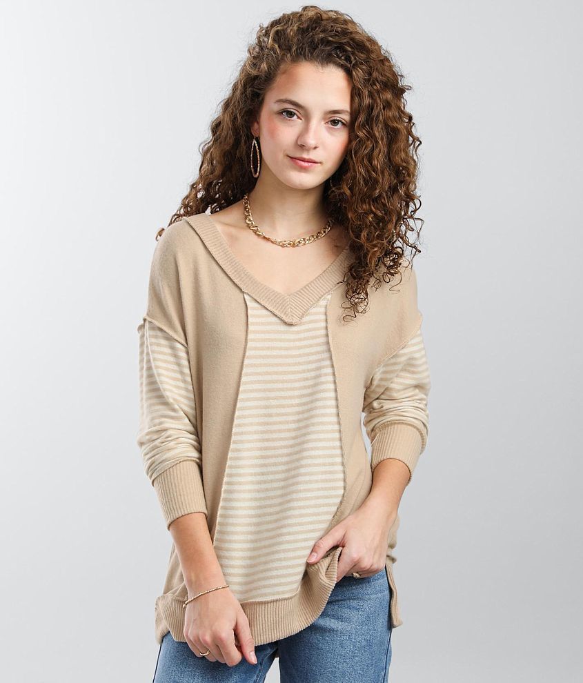 BKE Brushed Knit Striped Top front view