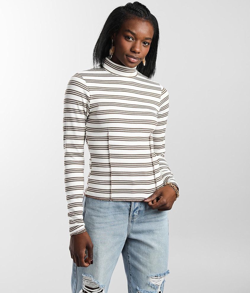 Black and white striped mock neck top hotsell