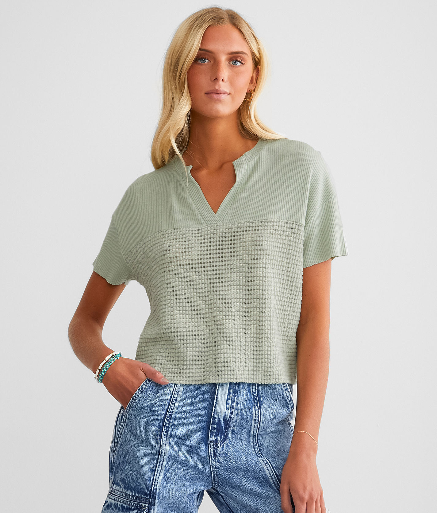 FITZ + EDDI Waffle Knit Top - Women's Shirts/Blouses in Cream