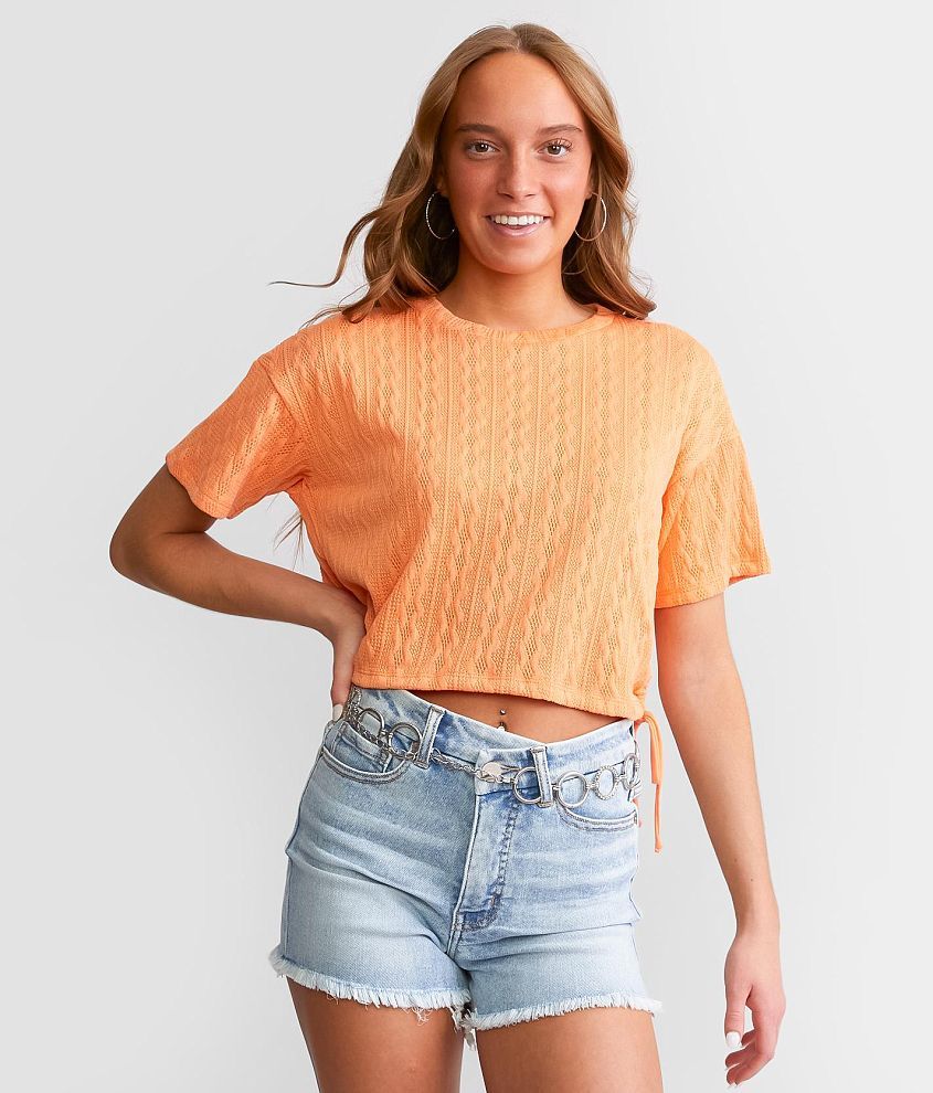 FITZ + EDDI Pointelle Cropped Top - Women's Shirts/Blouses in Cadmium  Orange