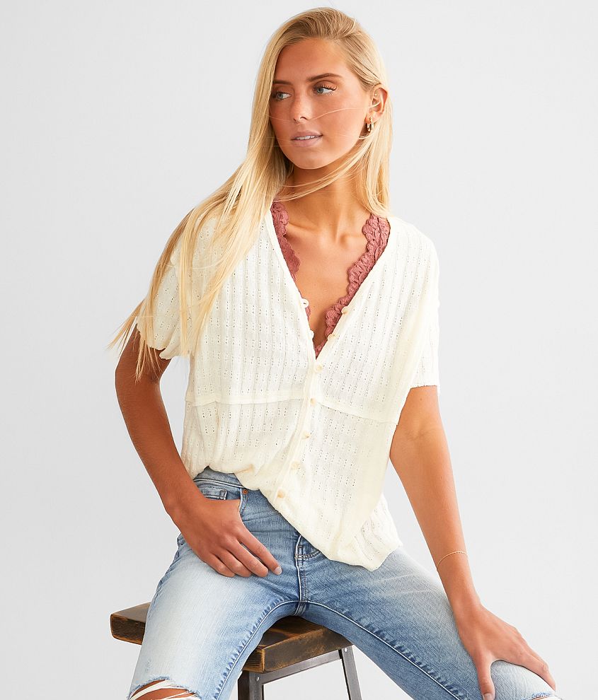 BKE Pointelle Knit Top - Women's Shirts/Blouses in Ivory