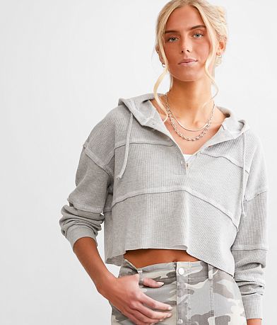 FITZ + EDDI Cropped Color Block Hooded Sweatshirt