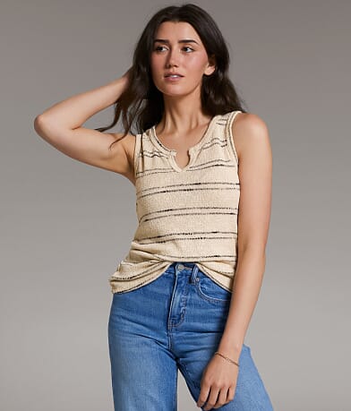 BKE Striped Notch Neck Tank Top front view